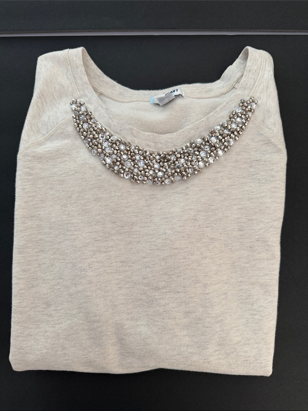 Old Navy Cream Embellished Crewneck Sweatshirt